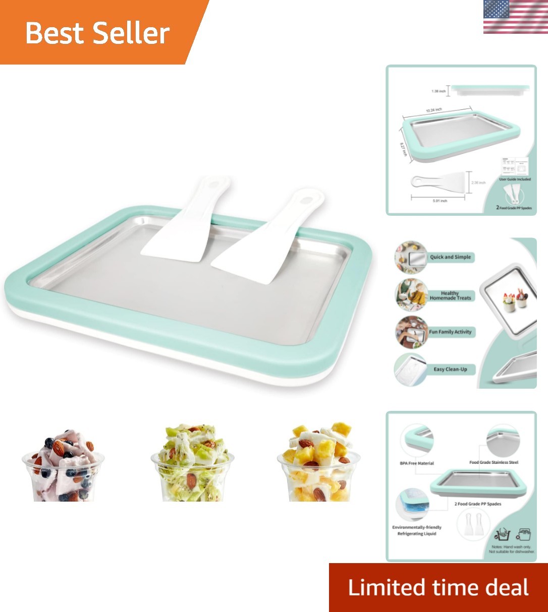 Rolled Ice Cream Maker, Instant Ice Cream Maker, Instant Gelato Pan/Roll, Hom…