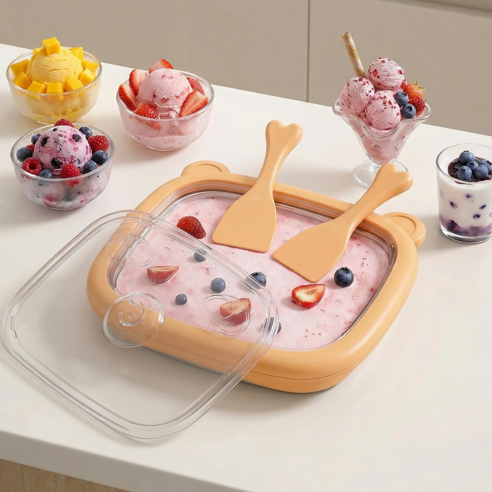 Rolled Ice Cream Maker with Lid & 2 Spatulas – Instant Ice Cream Roller Tray …