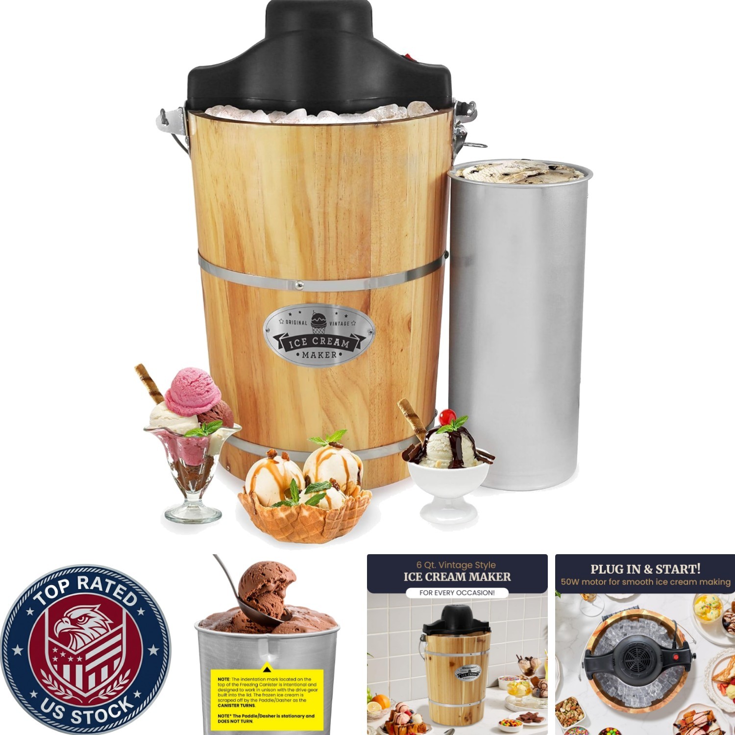 6 Quart Wood Bucket Ice Cream Maker – Traditional Taste with Modern Convenience