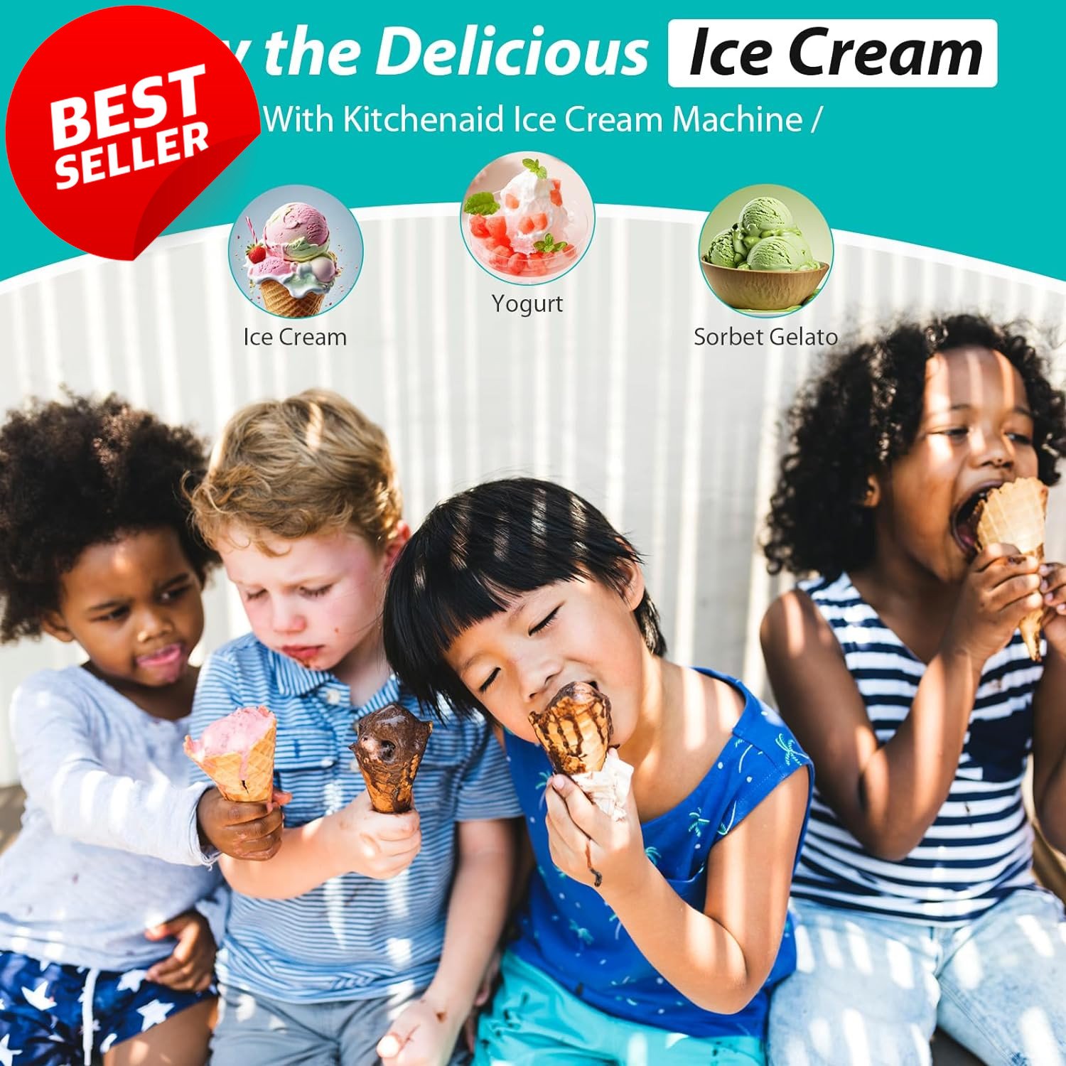 Ice Cream Maker Attachment 2Qt White for Kitchenaid 4.5Qt+Mixer Sorbet Gelato US