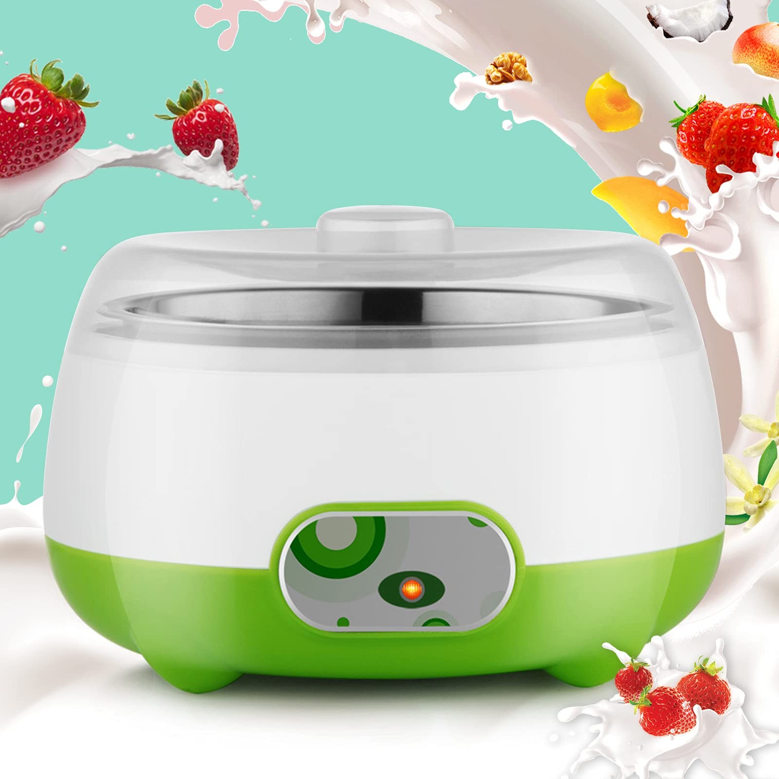 Electric Yogurt Maker, 1L Maker 17.5*11cm /6.74*4.33in, White, Green