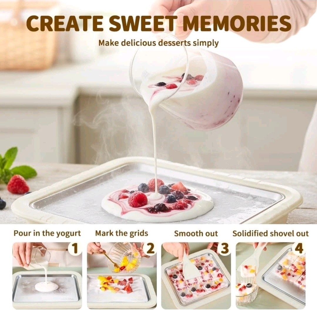 Rolled Ice Cream Maker Kit, At-Home Instant Freeze Plate with 2 Scrapers (white)