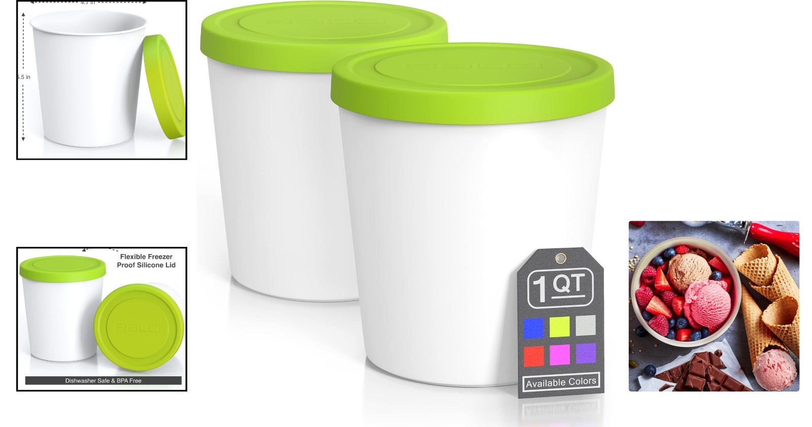 Leak-Resistant 2-Pack Ice Cream Tubs – Each 1 Quart, Perfect for Freezer Storage