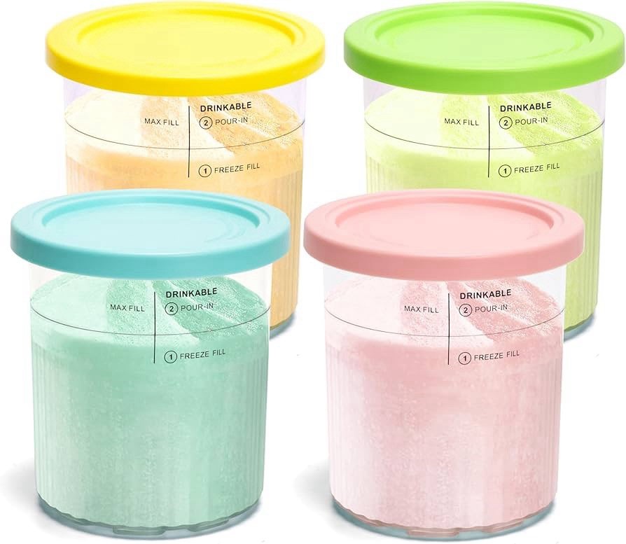 4 Pack Creami Deluxe Pints & Lids, 24oz Family Size XL Cups，Ice Cream maker
