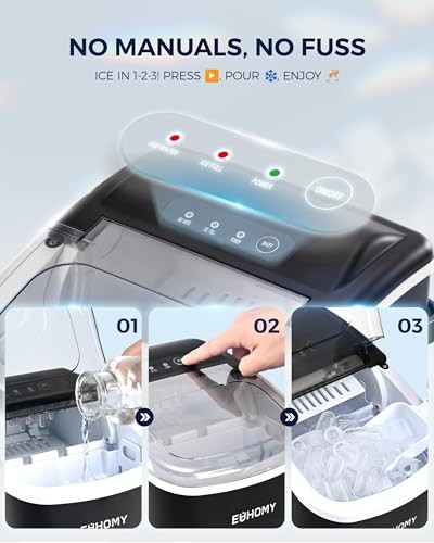 EUHOMY Countertop Ice Maker Machine, 26lbs/24Hrs, 9 Ice Cubes Ready in 6 Mins