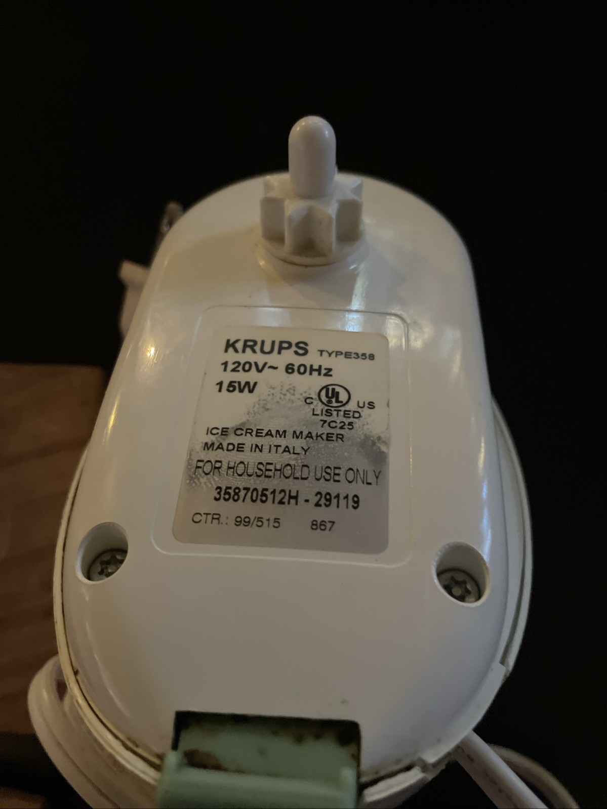 KRUPS La Glaciere Ice Cream Maker 358 MOTOR ONLY REPLACEMENT Italy White Green