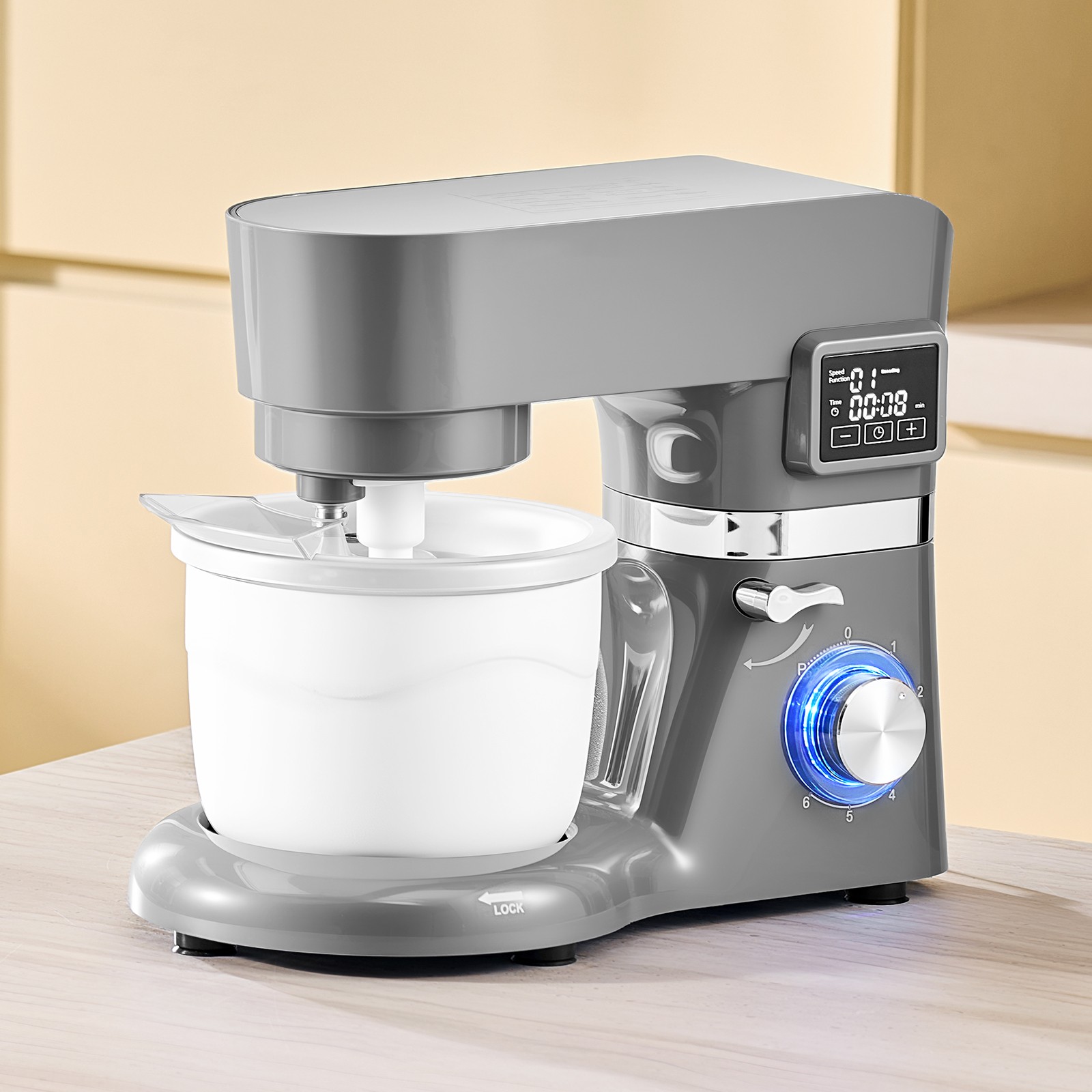 Uimoso 1.8 Qt Ice Cream Maker with 6-Speed Stand Mixer and Steel Bowl – Grey