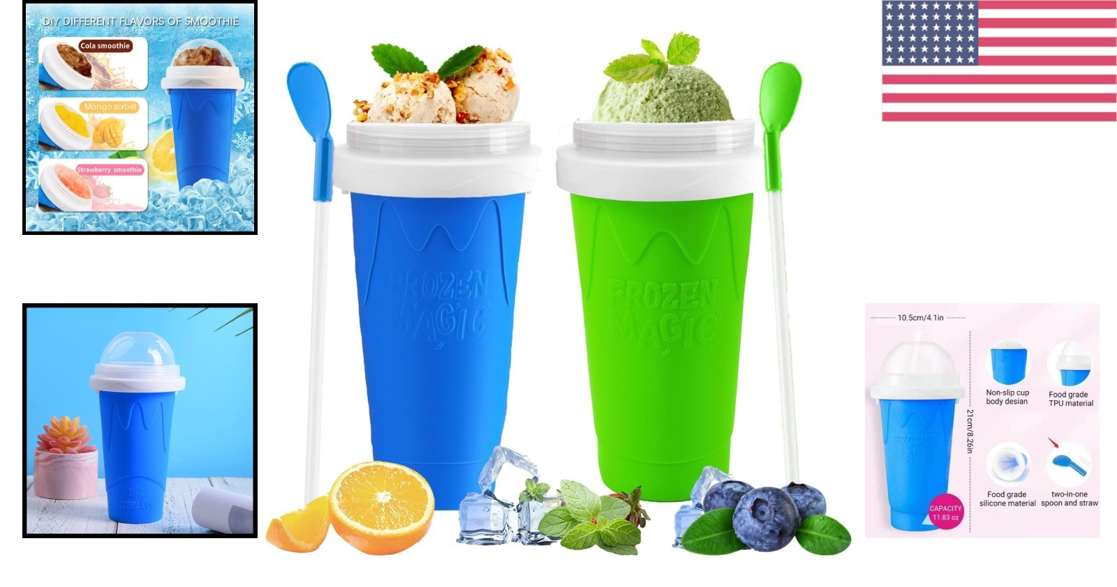 Double Layer Silicone Slushy Maker Cups – Perfect 2 Pack for Quick Frozen Treats