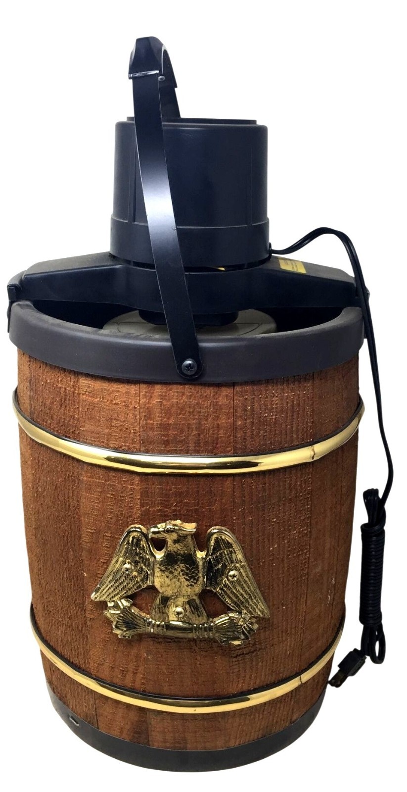 Vintage Electric Wooden Barrel Ice Cream Freezer Maker Churn with Gold Eagle
