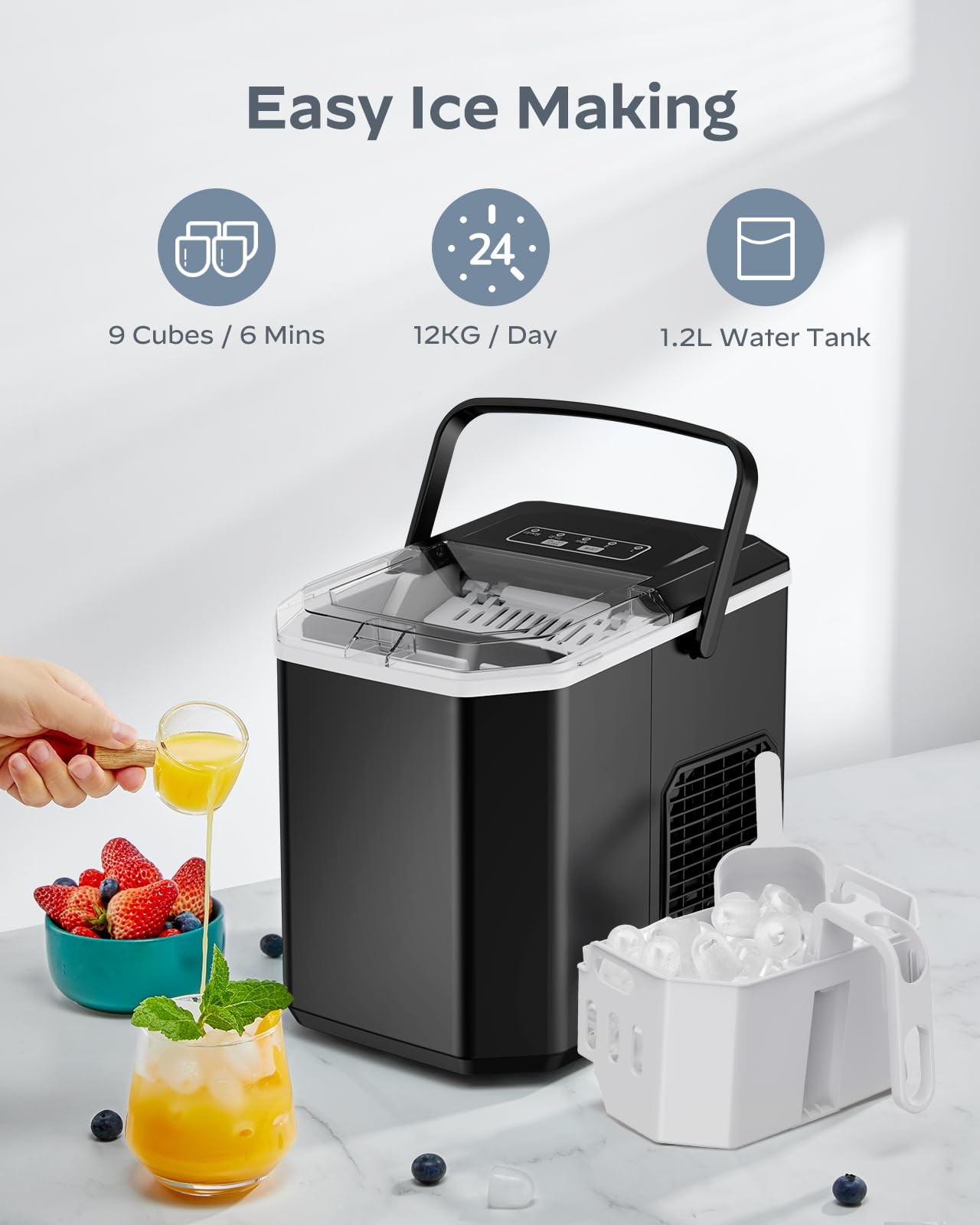 Silonn Ice Maker Countertop Portable Ice Machine Carry Handle Self-Cleaning Ice