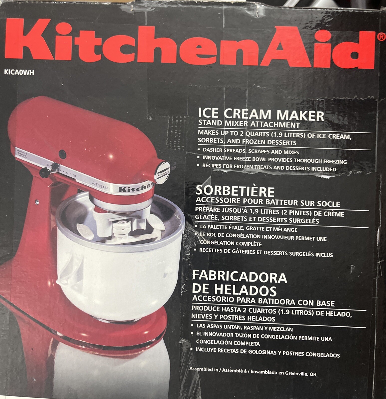 KitchenAid Ice Cream Maker Stand Mixer Attachment Accessory KICA0WH