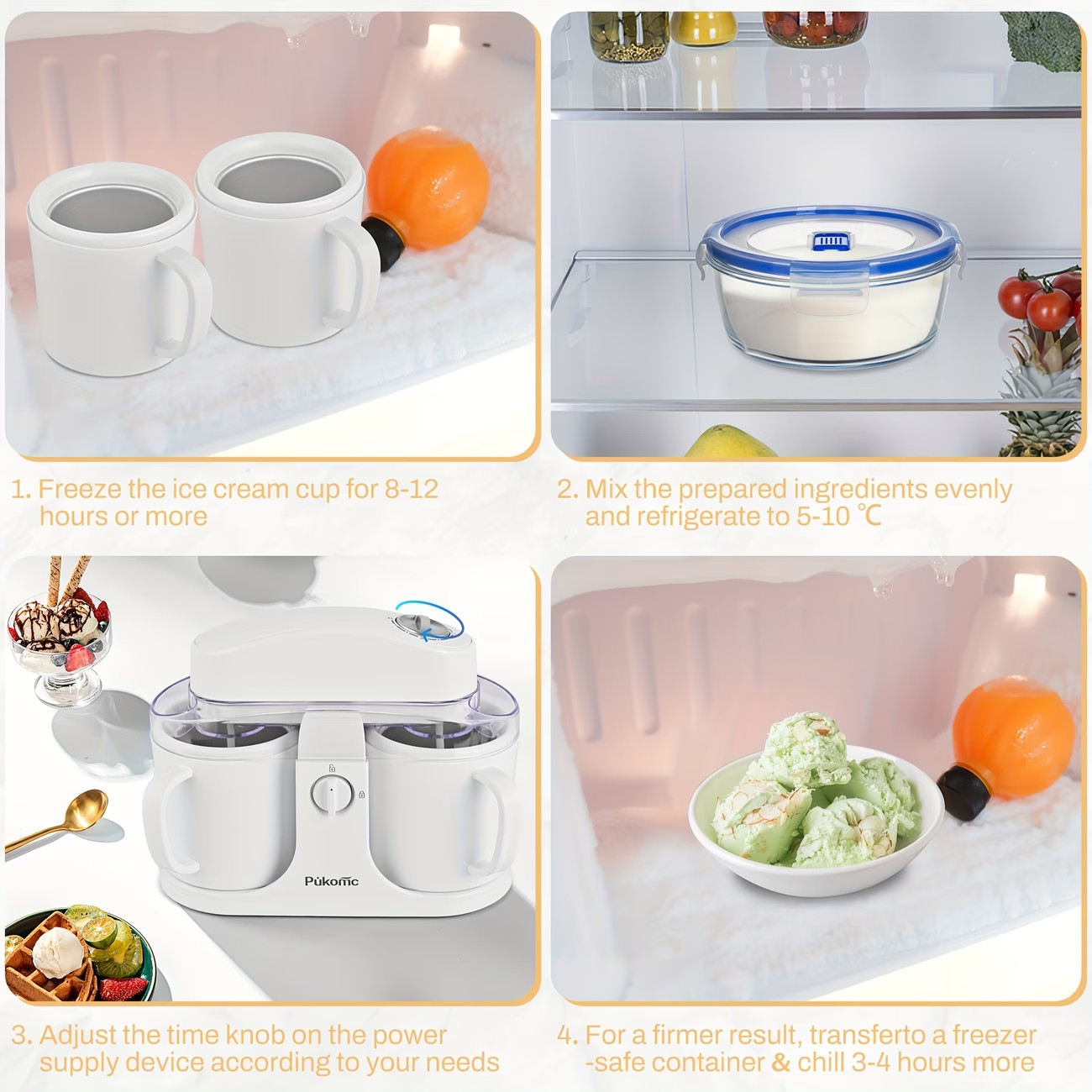 Portable Automatic Ice Cream Maker 1L Dual Cup Yogurt Frozen Dessert Machine
