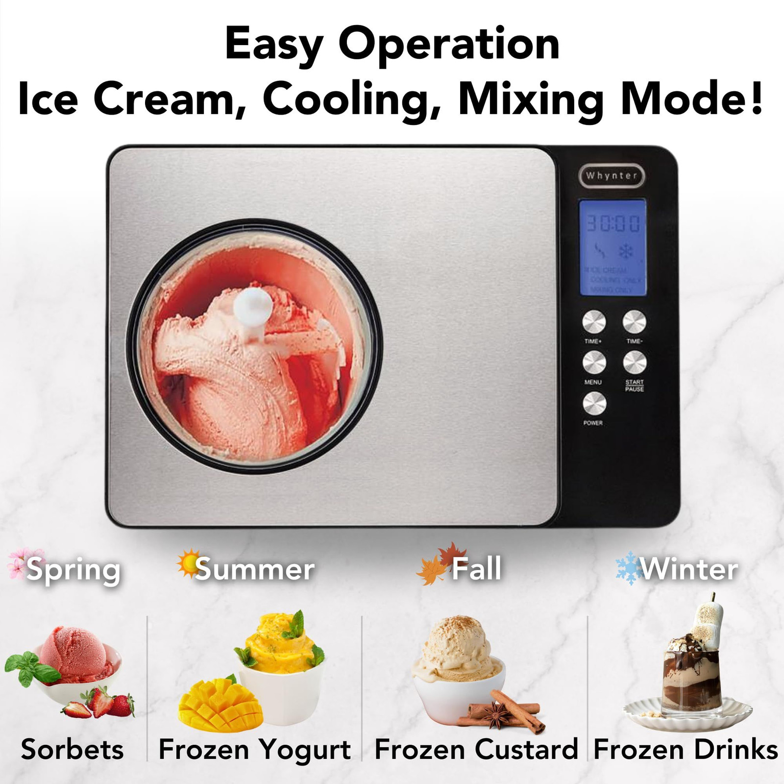 Whynter Ice Cream Maker Machine Automatic 2.1 Qt. Quart, Stainless Steel