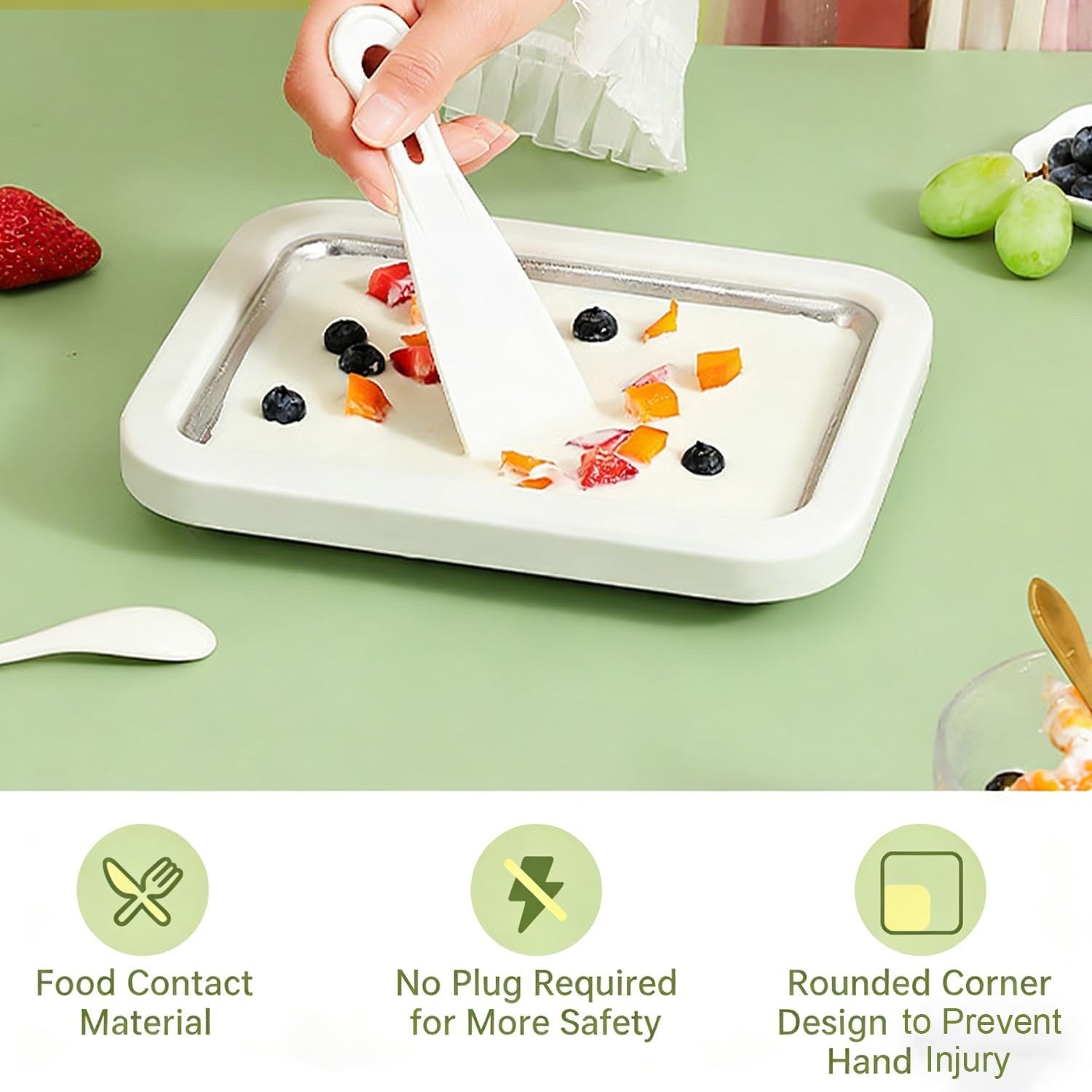 Stainless Steel At Home Rolled Ice Cream Maker Kit w/ 2 Scrapers and Tray Green