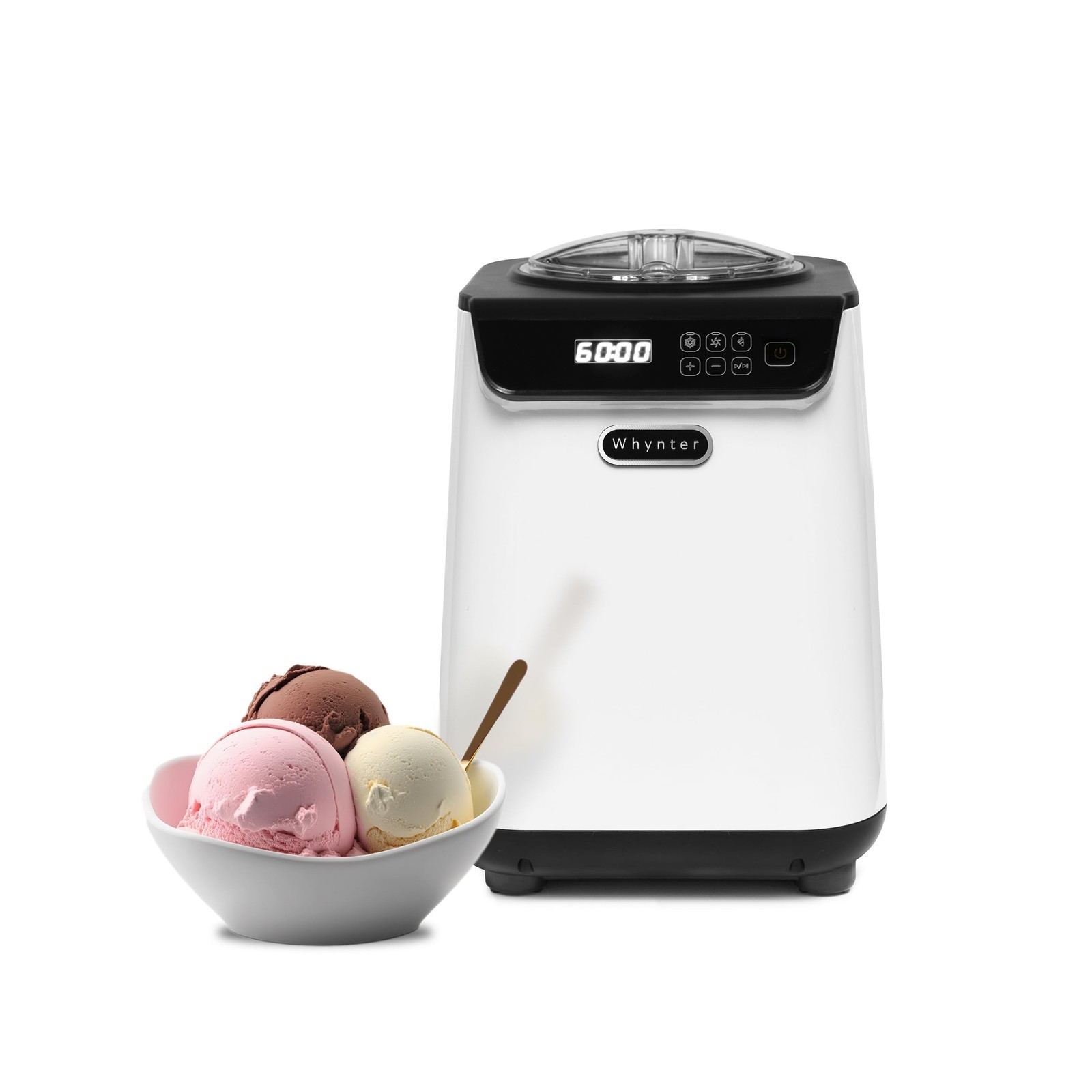 Ice Cream Maker with Compressor & Timer, 1.28 Qt, White, ICM-128WS