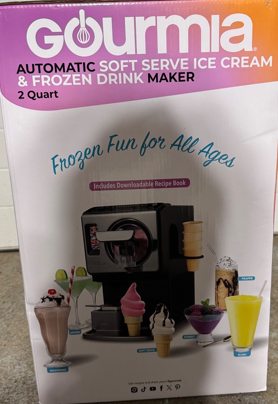 Brand New Gourmia 2 Quart Automatic Soft Serve Ice Cream and Frozen Drink Maker