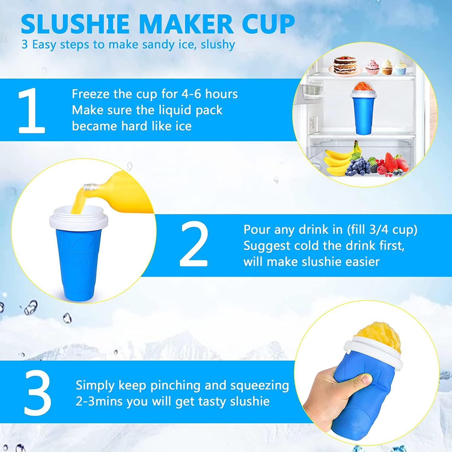 Slushy Cup, TIK TOK Slushie Maker Cup Frozen Magic Squeeze Cup, Ice Cream Maker