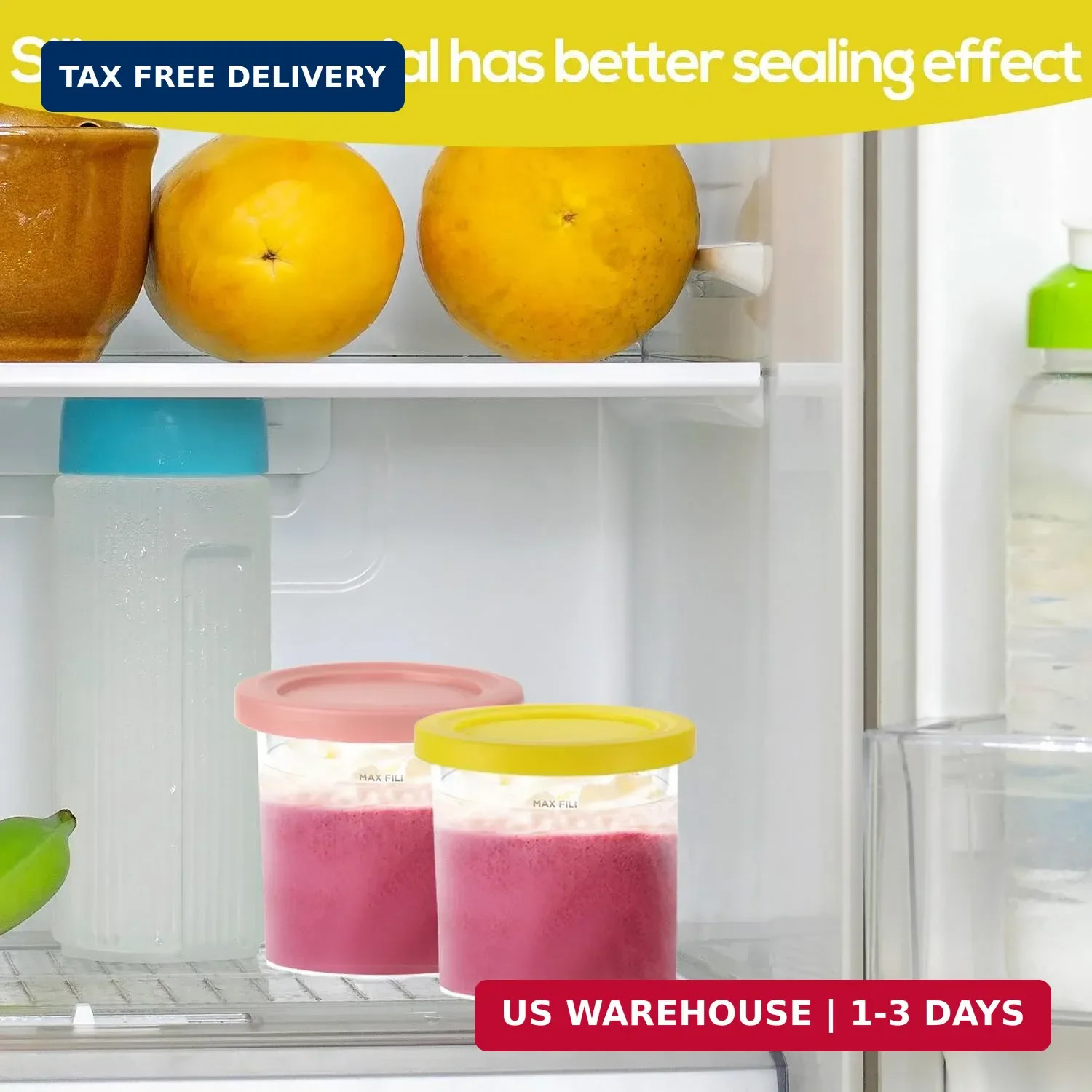 2pcs Ice Cream Container Lid, Round Silicone Covers Replacement for Ninja Creami