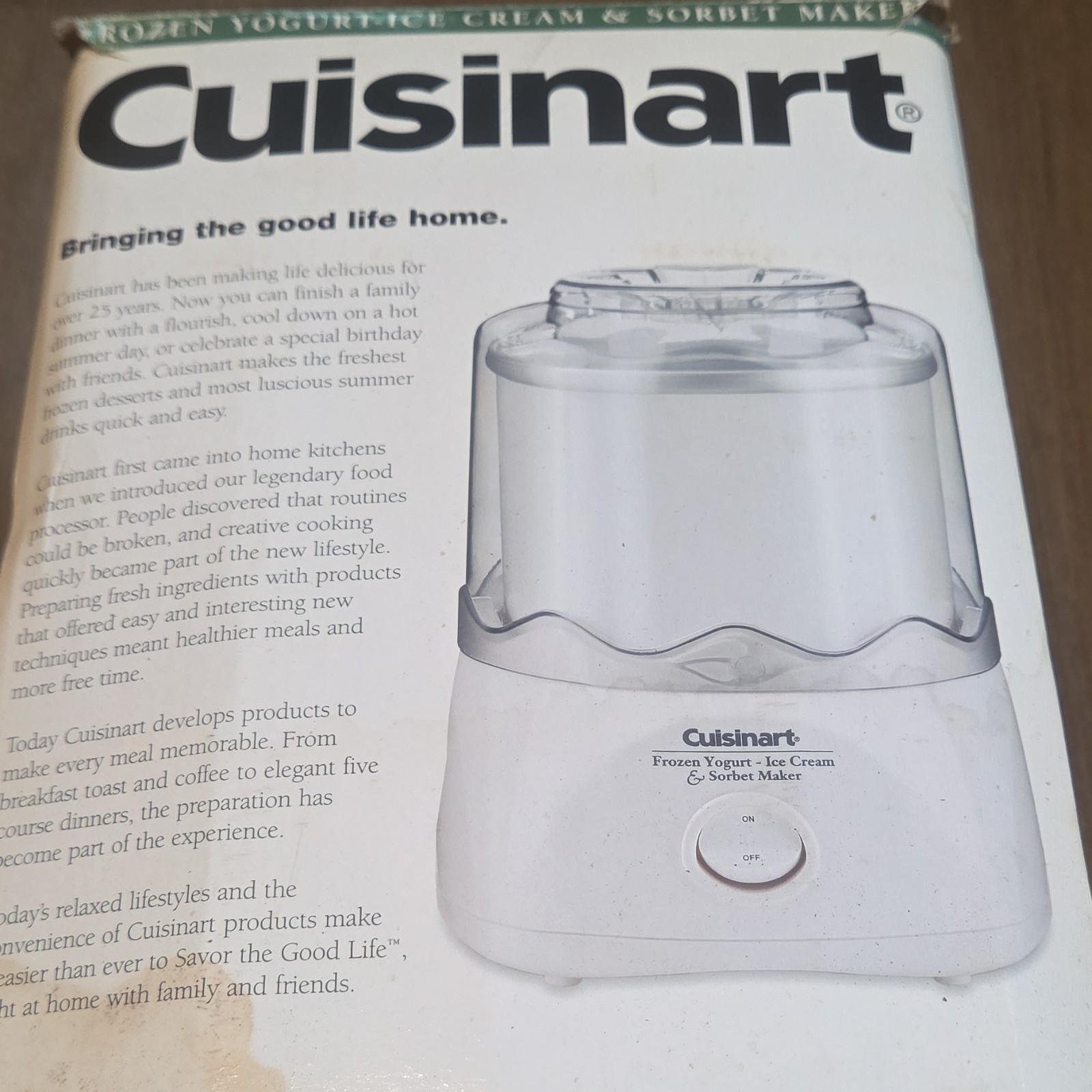 Cuisinart Frozen Yogurt/Ice Cream & Sorbet Maker 1.5 Qt White Auto New