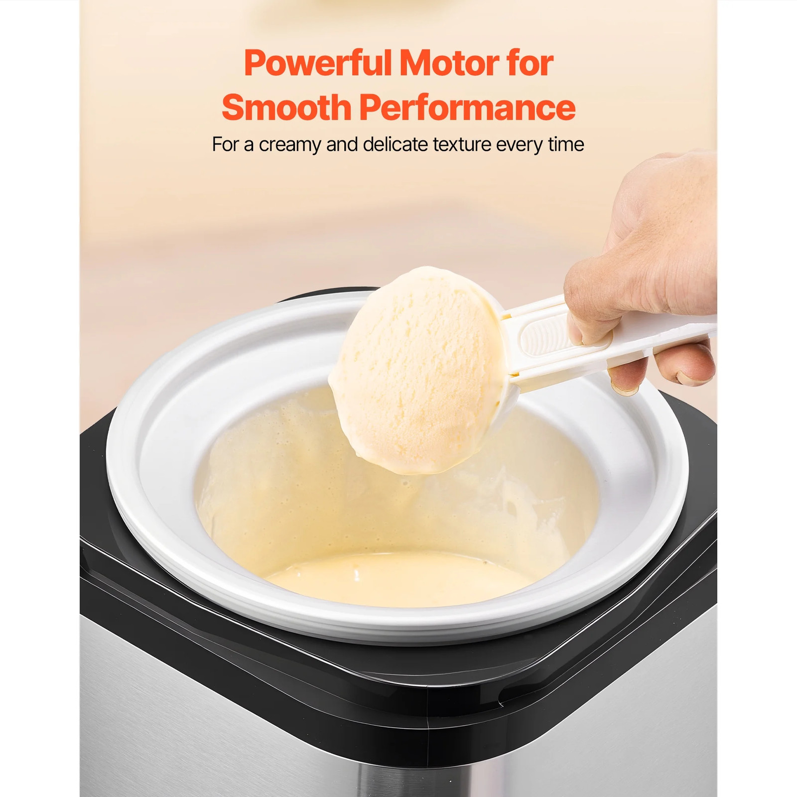 2.11 Quart Stainless Steel Ice Cream Gelato Maker Easy Clean KFFKFF Silver