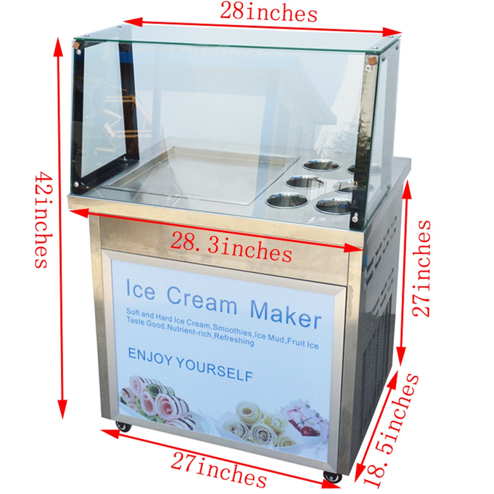 110V Fried Ice Cream Machine Frozen Yogurt Roll Maker Rolled Ice Cream Maker