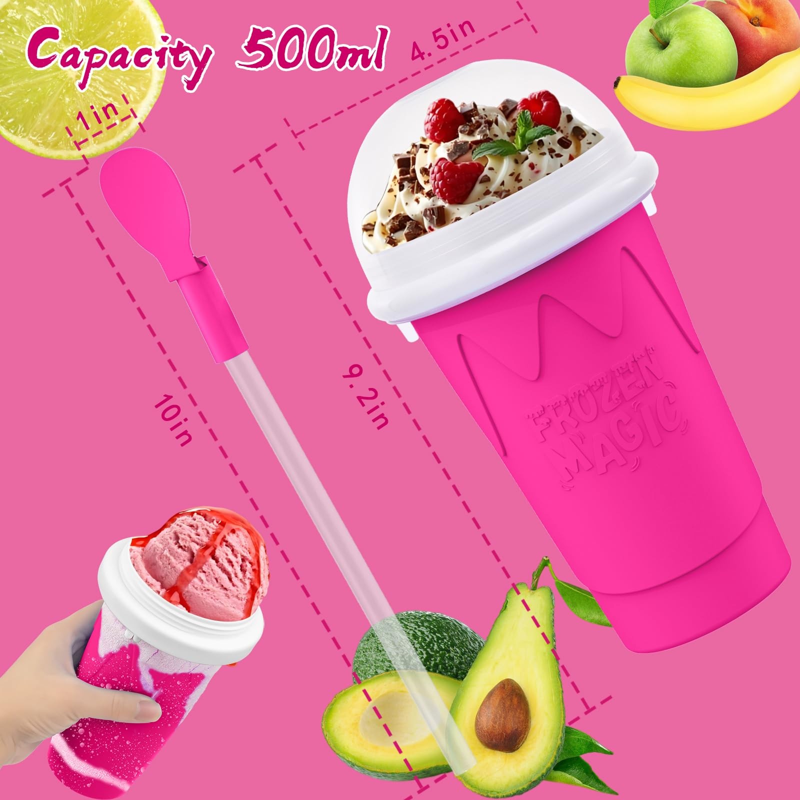 2PCS Slushie Maker Cup-500ml DIY Quick Frozen Smoothies Cups for Homemade Mil…