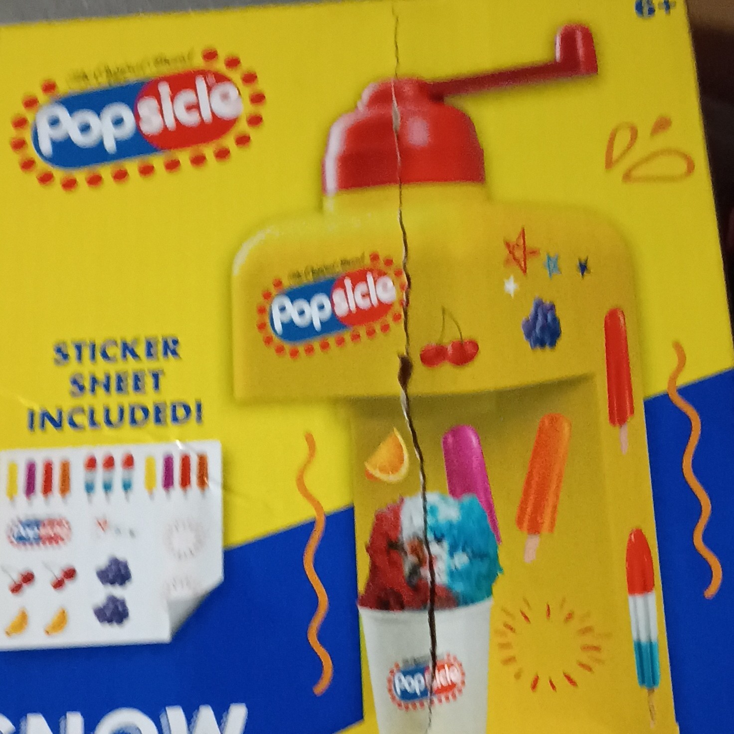 Popsicle Manual Ice Shaver Snow Cone Maker 1 Cup Yellow/Red w Sticker Sheet