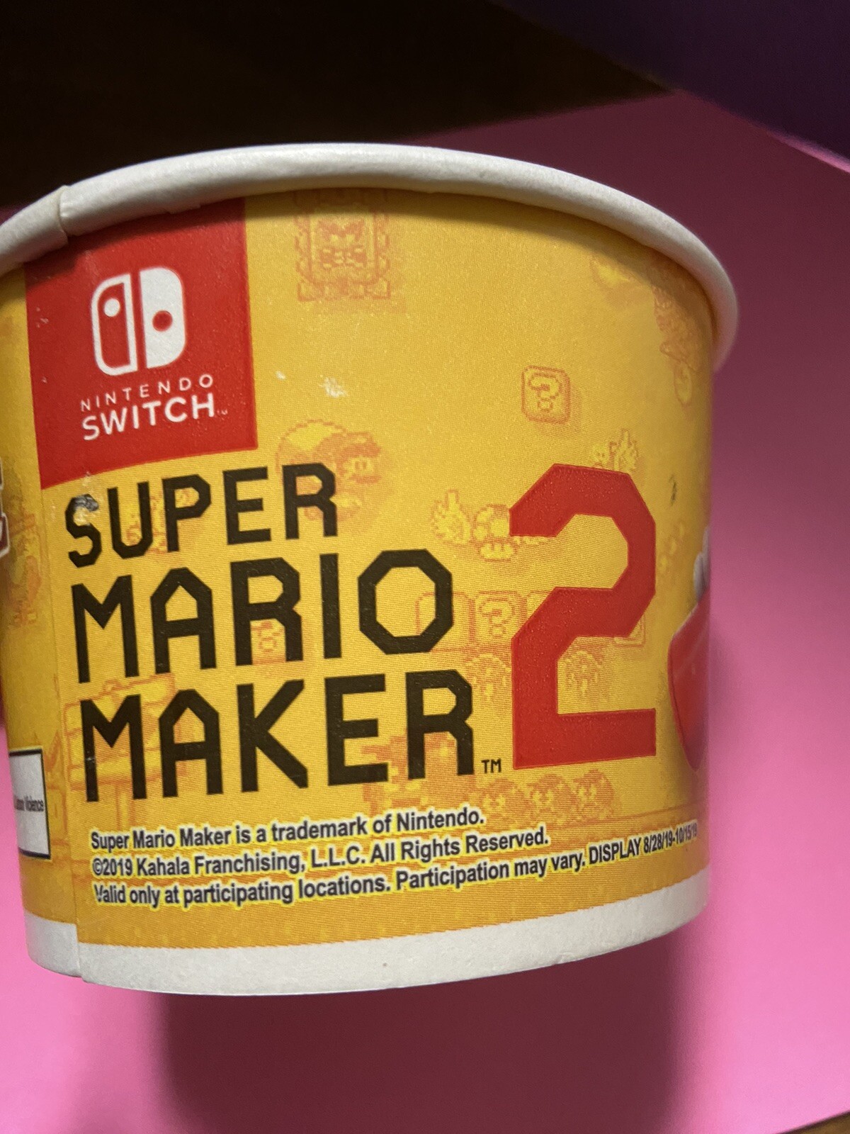RARE Cold Stone Creamery Ice Cream Cup Nintendo Super Mario Maker 2 Mario Kart 8