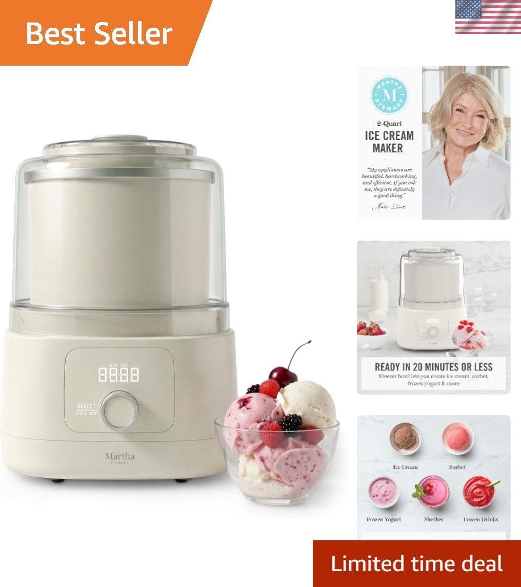 Elegant 2QT Ice Cream Maker with Double Insulated Bowl & Mess-Free Pour Chute