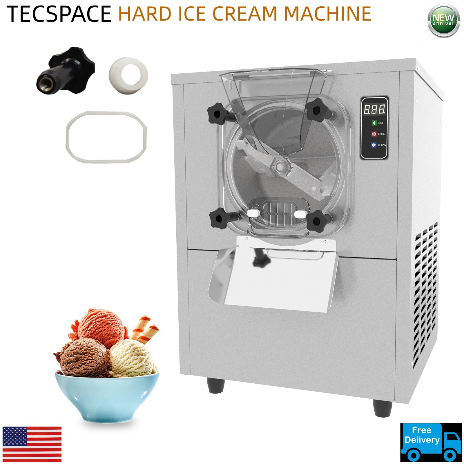 Ginkman 1400W 110V 10-20L/H Commercial Frozen Hard Ice Cream Machine for Bars