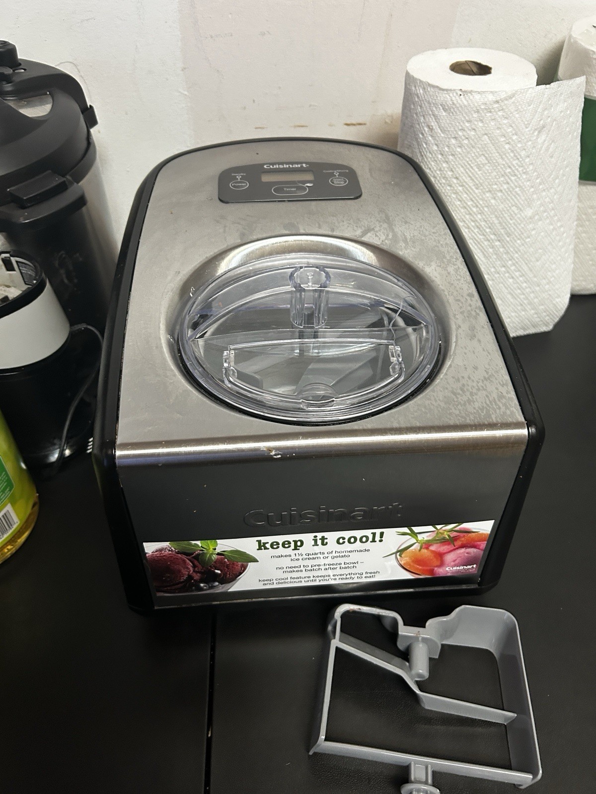 Cuisinart ICE-100 1.5 qt Compressor Electric Ice Cream Maker SS w/ Lid Paddle