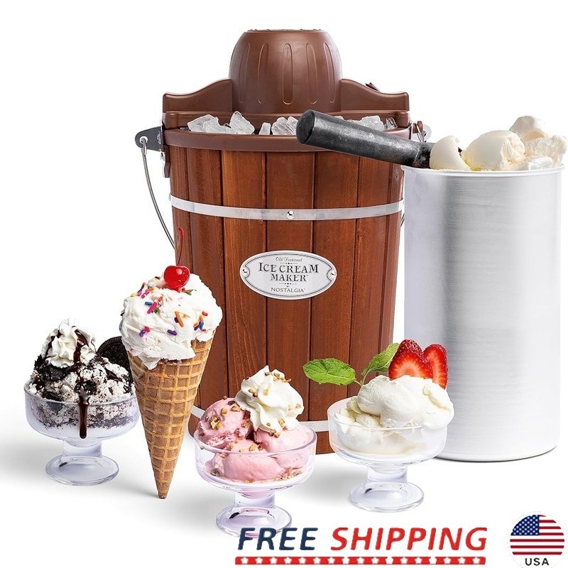 Homemade Ice Cream Machine Quick Frozen Yogurt Gelato Maker Easy W/ Handle 6 Qt
