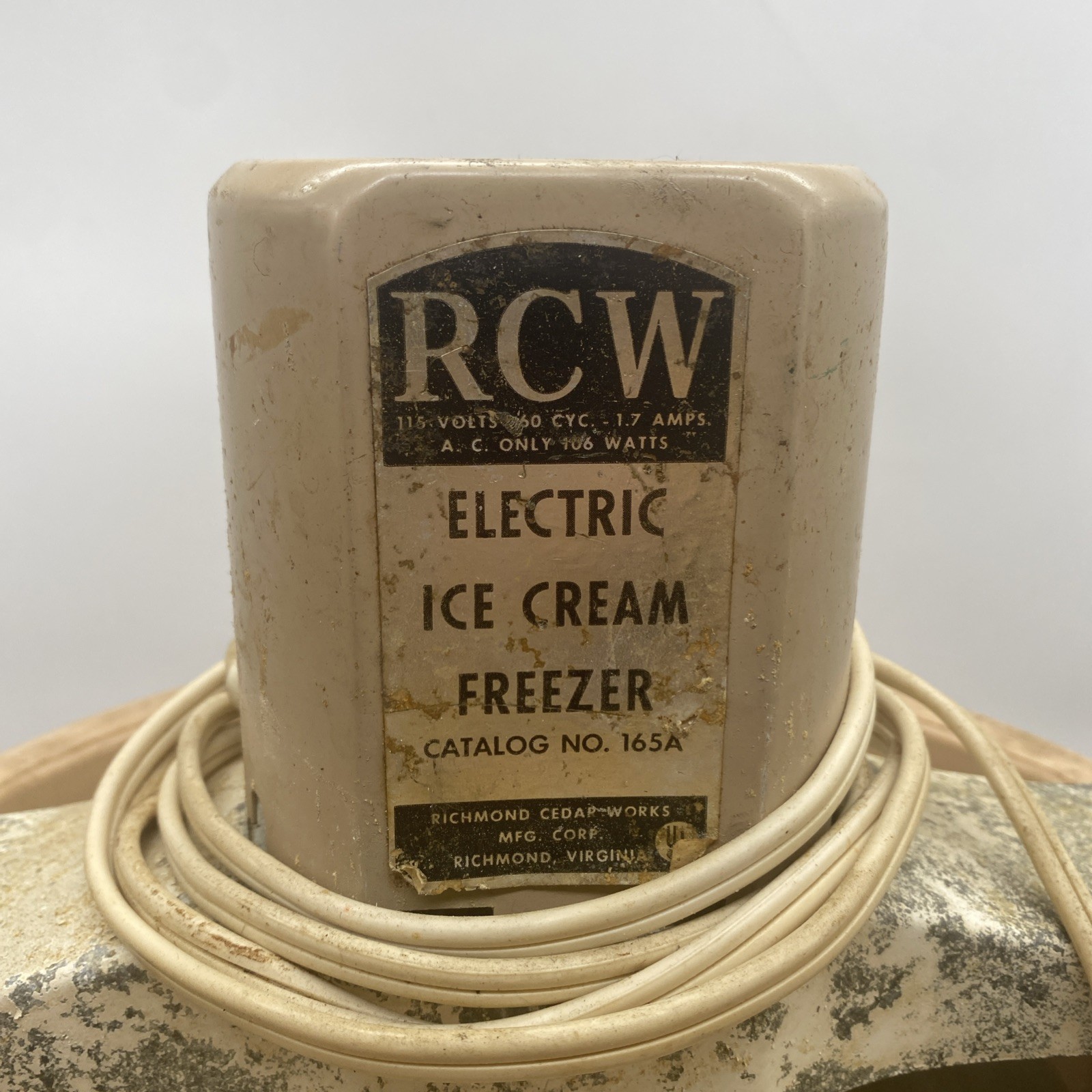 Vintage Richmond Cedar Works RCW 5 Quart Electric Ice Cream Freezer Maker #165A