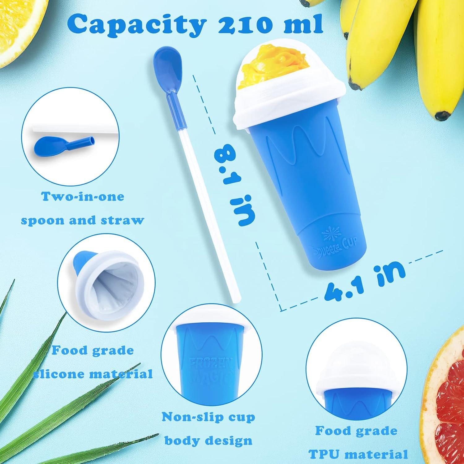 Slushie Cup, Frozen Magic Squeeze Slushy Maker Squishy Cup (Blue) | Instant Froz