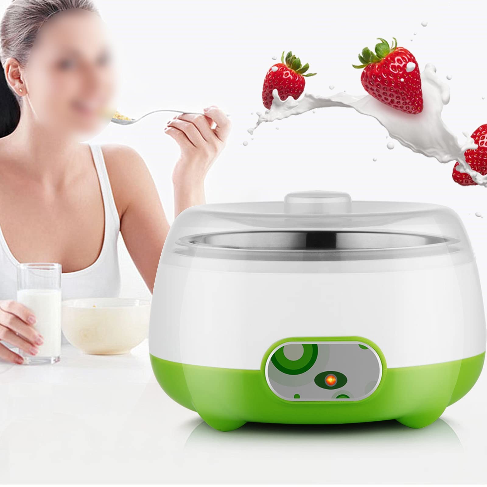Electric Yogurt Maker, 1L Maker 17.5*11cm /6.74*4.33in, White, Green