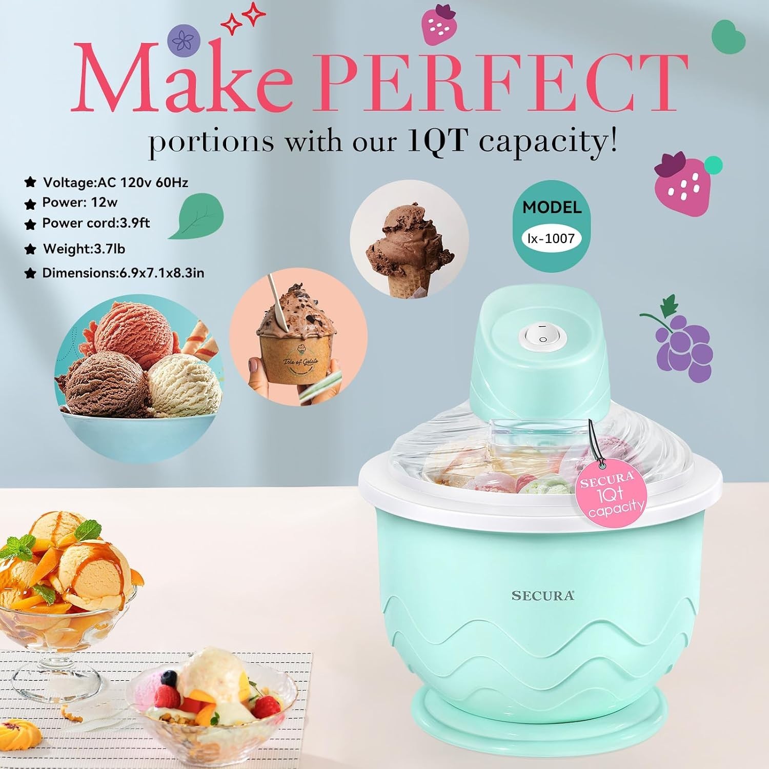 Versatile DIY Ice Cream Machine for Gelato, Sorbet & Low-Sugar Frozen Treats