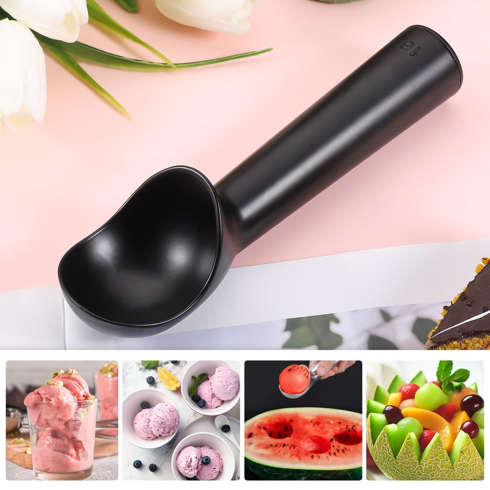 Pimoys 2.5oz Large Ice Cream Scoop 7 inches Nonstick Anti-Freeze 2.5oz, Black