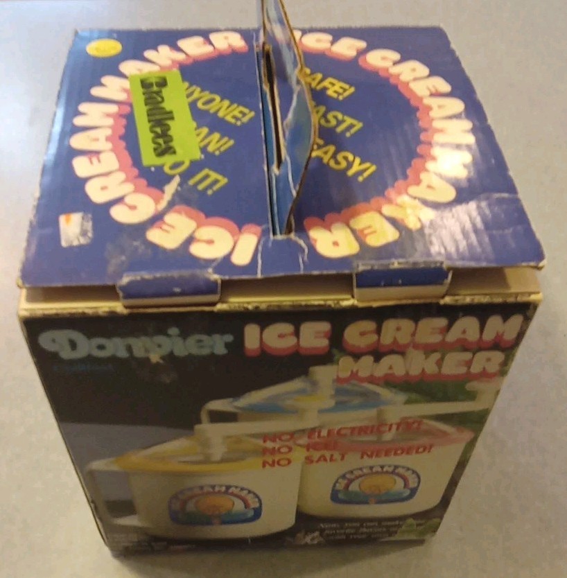 Donvier Vintage Chillfast Ice Cream Maker 1 Quart Yellow Rim COMPLETE W Manual
