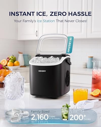 EUHOMY Countertop Ice Maker Machine, 26lbs/24Hrs, 9 Ice Cubes Ready in 6 Mins