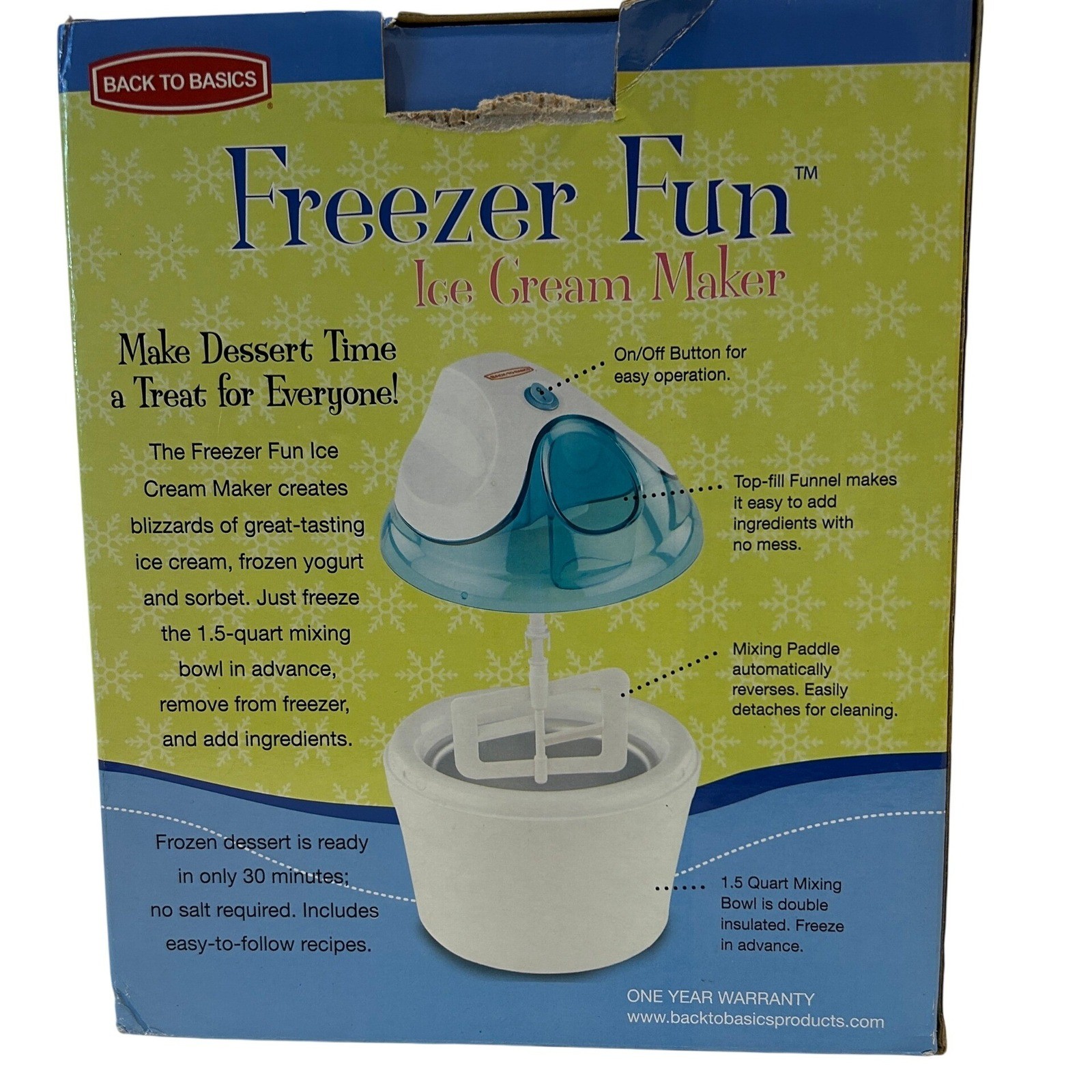 NEW Back to Basics Freezer Fun Ice Cream Maker Yogurt Sorbet Dessert Machine