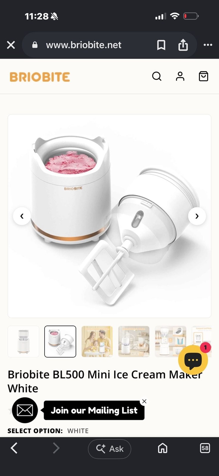 Briobite BL500 Mini Ice Cream Maker White