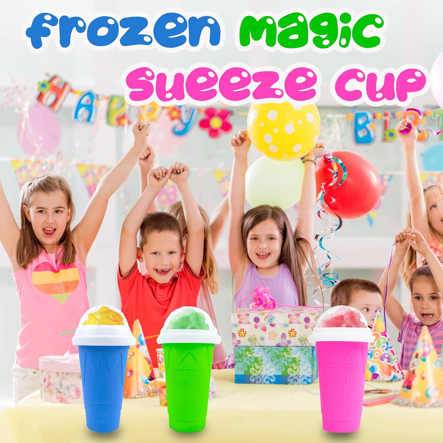 Slushie Cup, Frozen Magic Squeeze Slushy Maker Squishy Cup (Blue) | Instant Froz