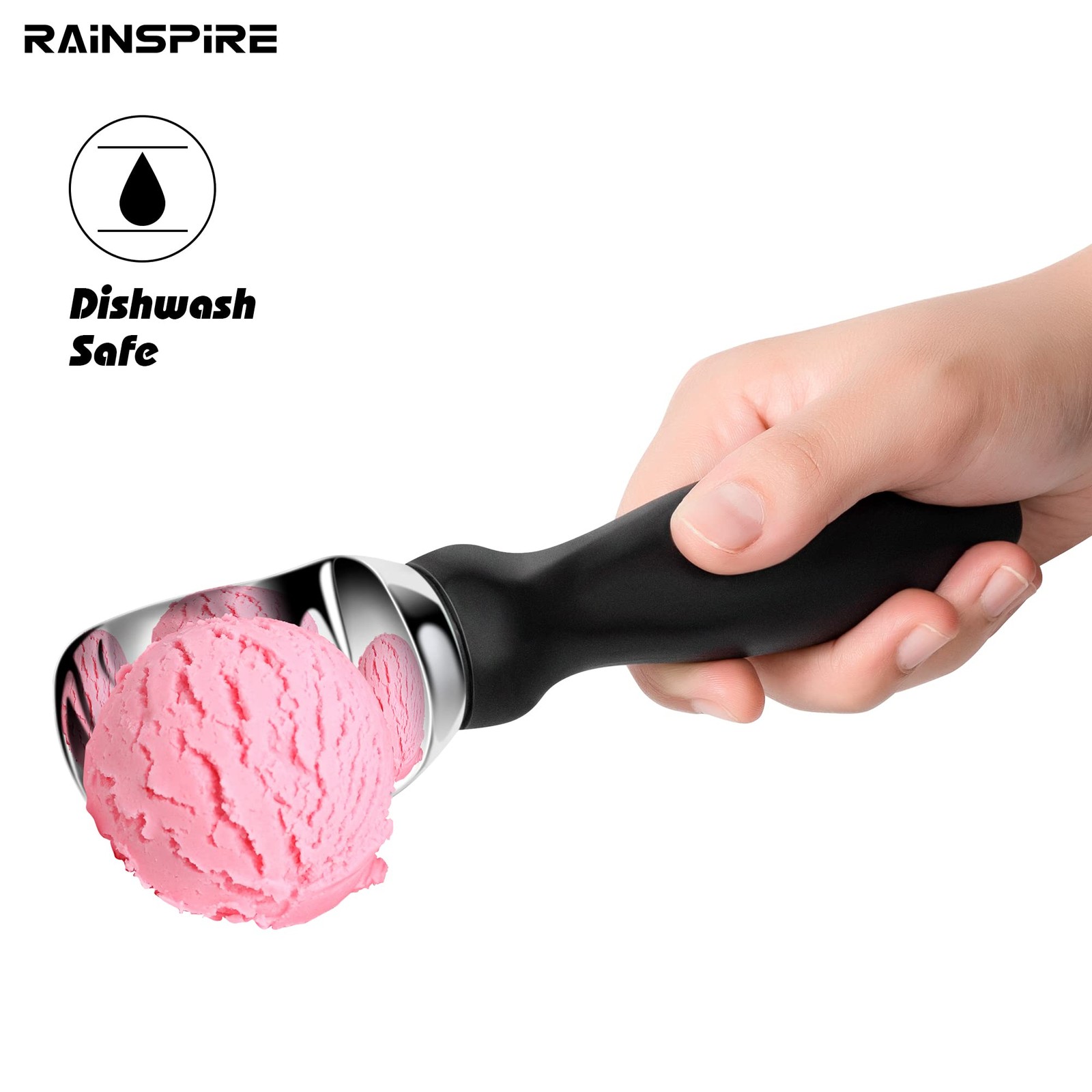 Rainspire Ice Cream Scoop Stainless Steel with 7.9×2.2×1.6 inch, Black