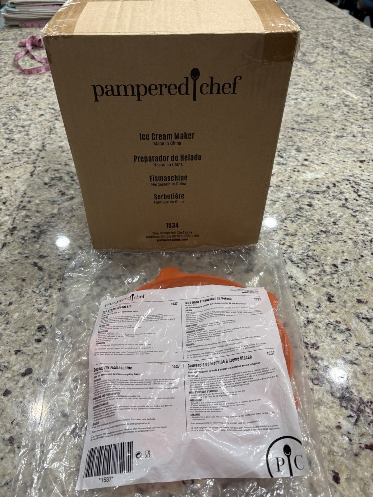 Pampered Chef Ice Cream Maker 1534 With Orange Silicone Lid Nib 1 Quart