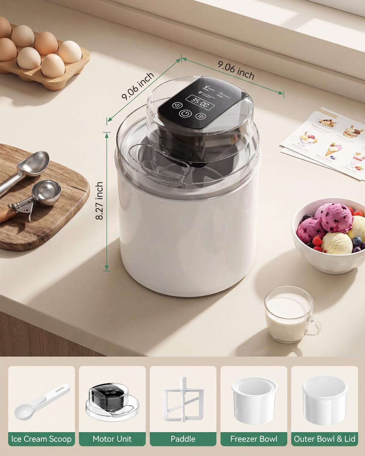 Ice Cream Maker Machine – 2.1 Quart Ice Cream Machine for Gelato, Sorbet & Froze