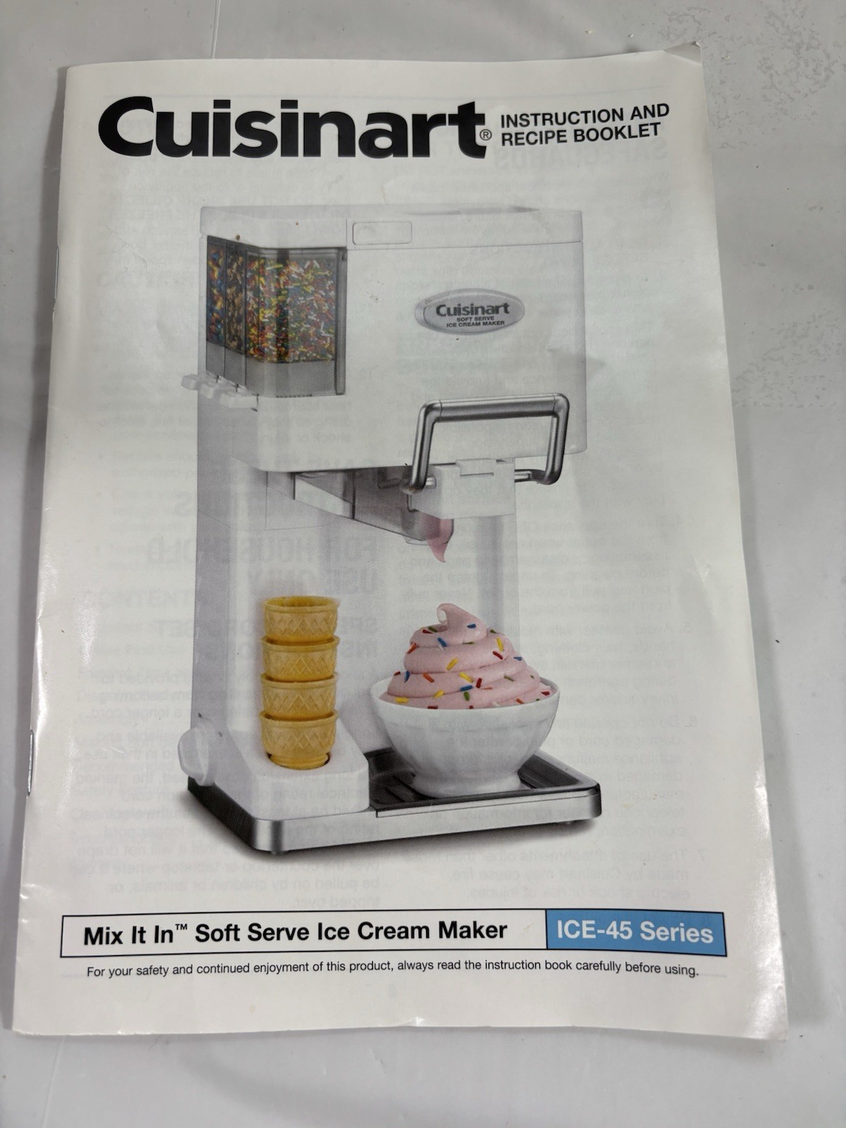 Cuisinart ICE-45 Mix Serve 1.5-Quart Soft Service Ice Cream Maker – White Used