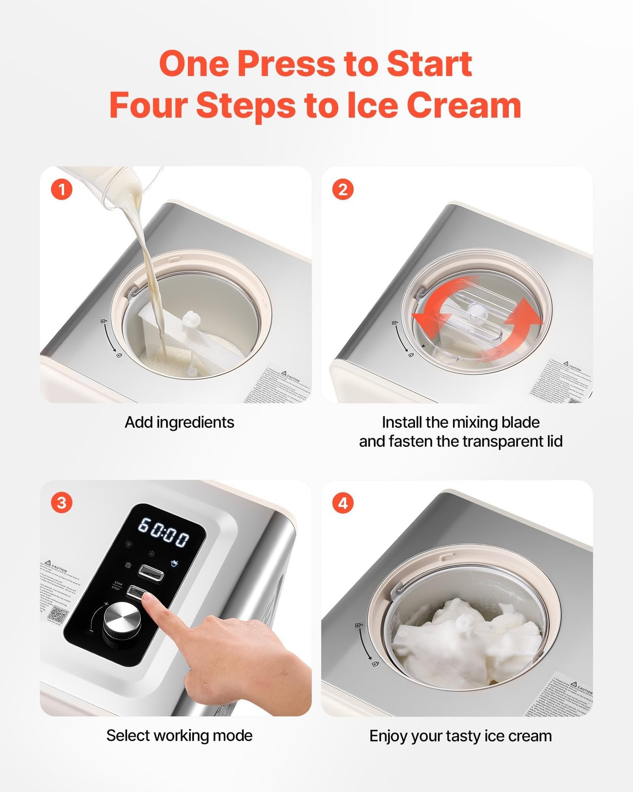 VEVOR Automatic Ice Cream Maker with Built-in Compressor, 2 Quart No Pre-free…