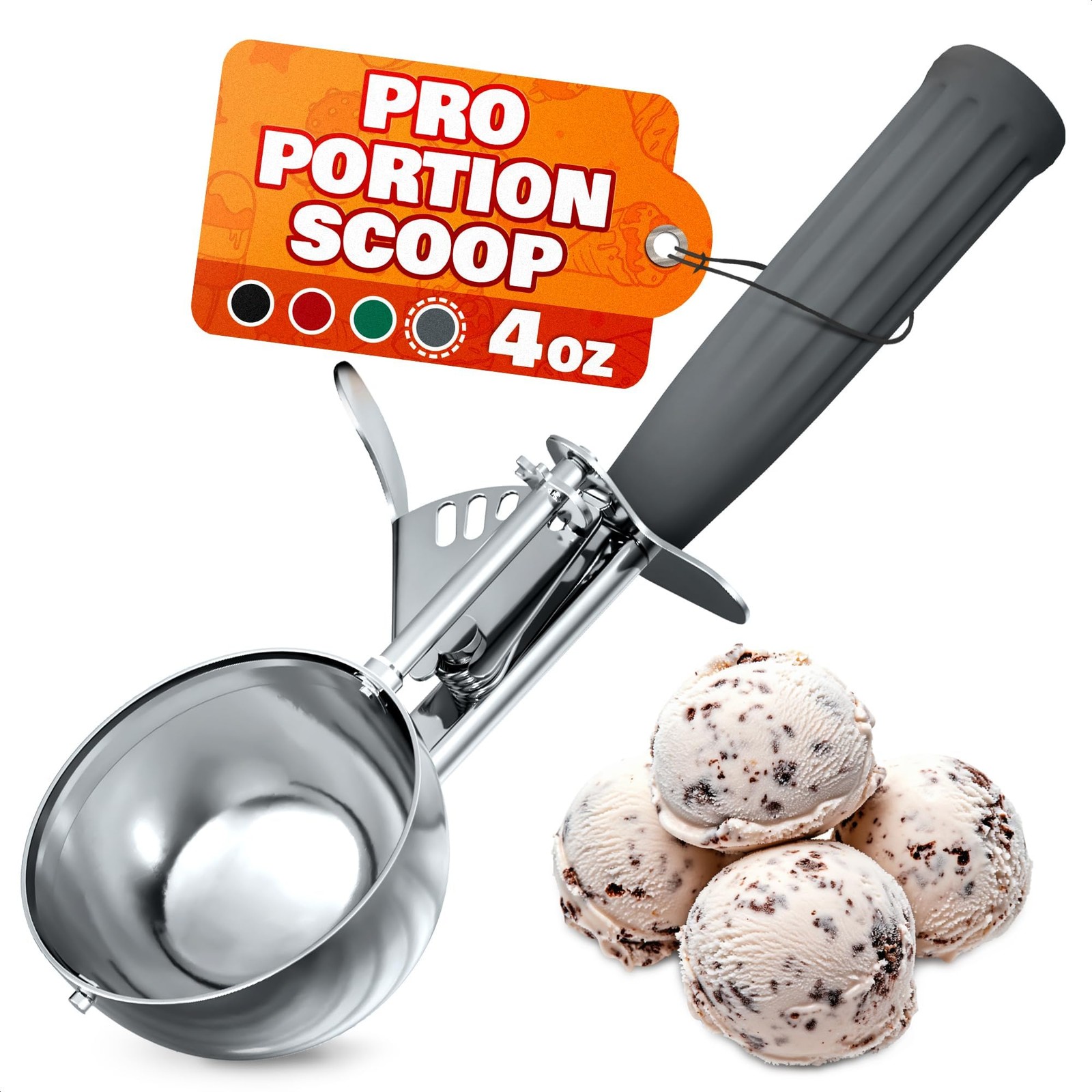 4 oz Large Ice Cream Scoop with Trigger Release #8 – Stainless 4 oz, Gray