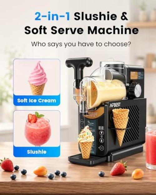 Slushie Machine for Home, 2-in-1 Slushy & Soft Serve Ice Cream Shadow Black