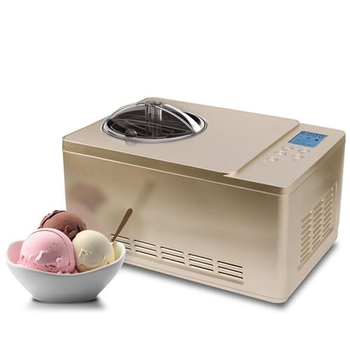 Ice Cream Maker & Yogurt 2 Qt, No Pre-Freeze Compressor 2 Quart Champagne Gold